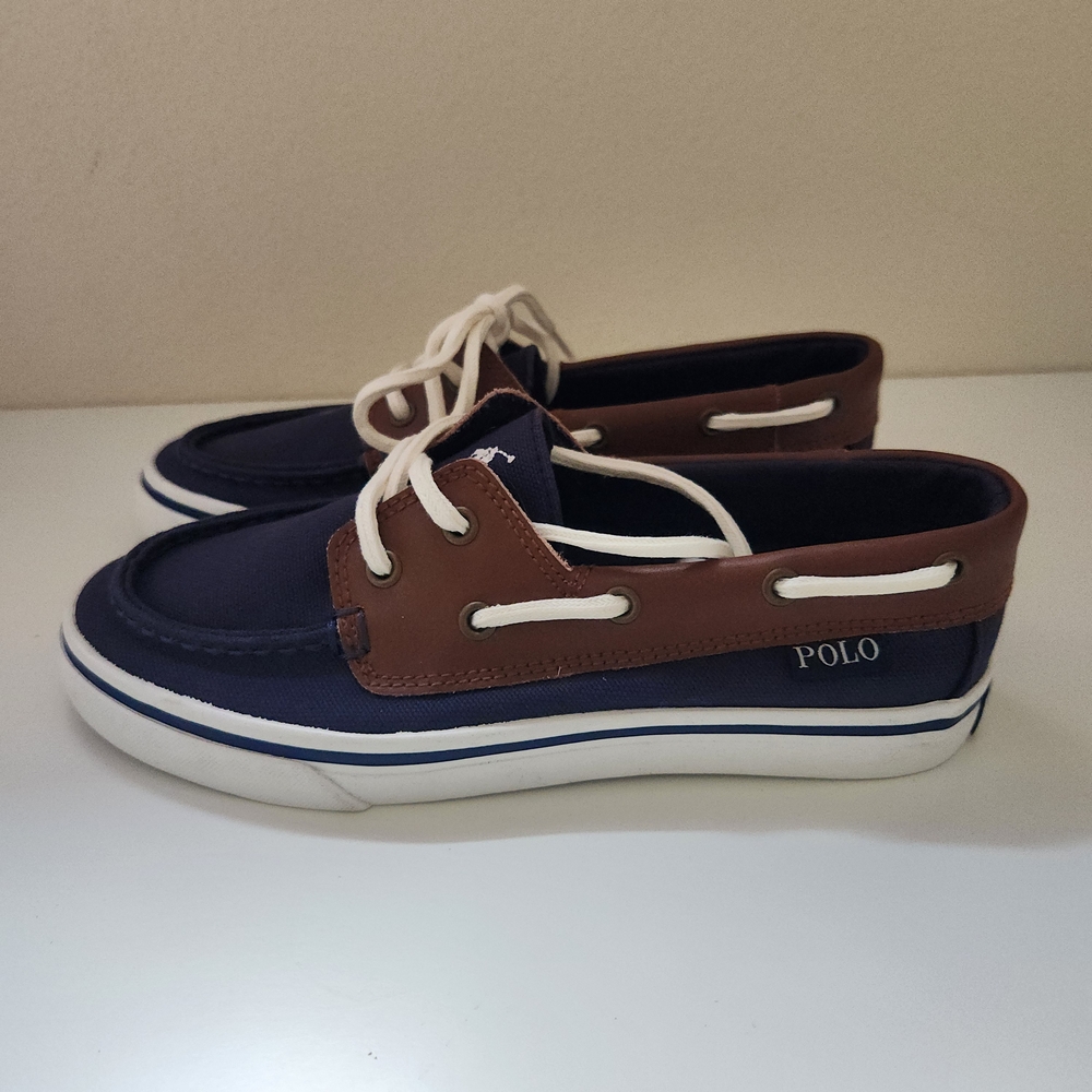 Polo Ralph Lauren Sander Boat Shoes 2.5 | Big Kids Leather Canvas Preppy Loafer